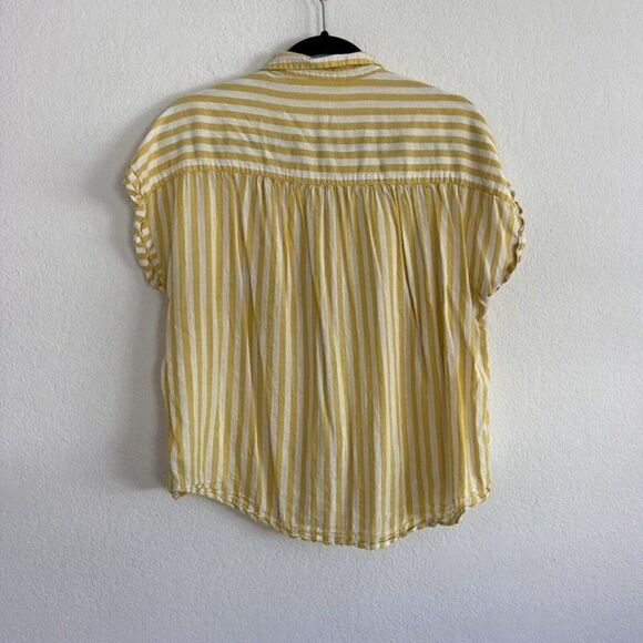 Gap Womens Yellow & White Striped Relaxed Boxy Button Front Shirt Size Large - Picture 2 of 10